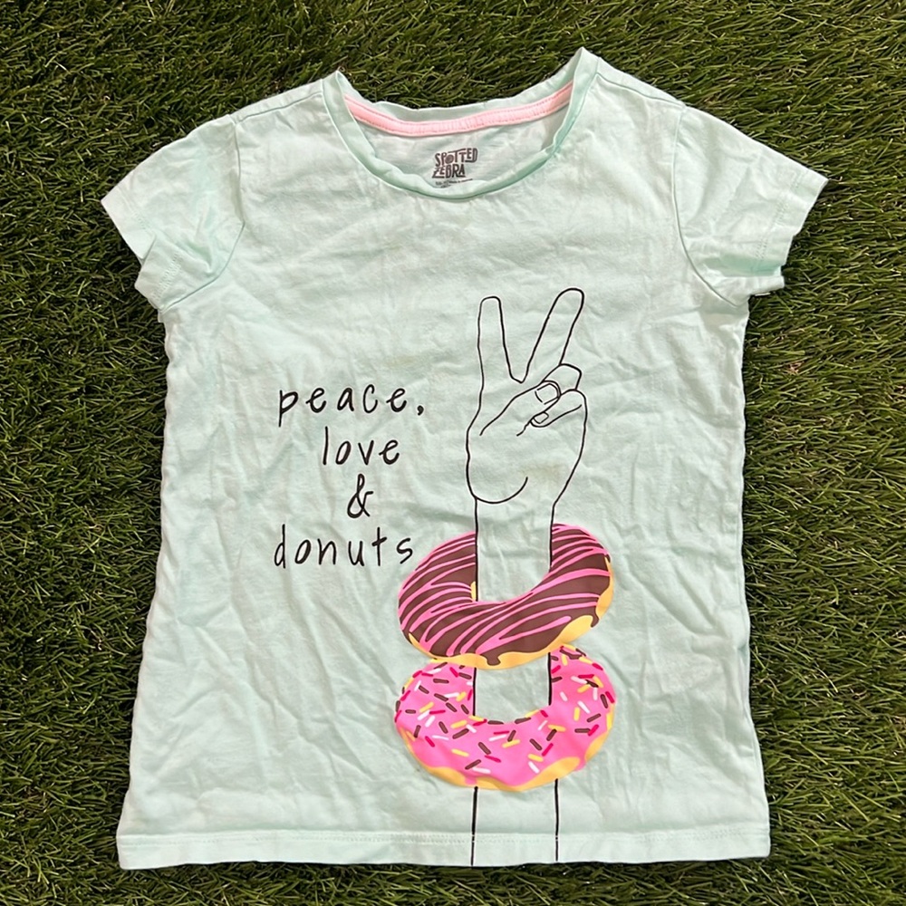 Girls Peace, Love Donuts Spotted Zebra T-shirt